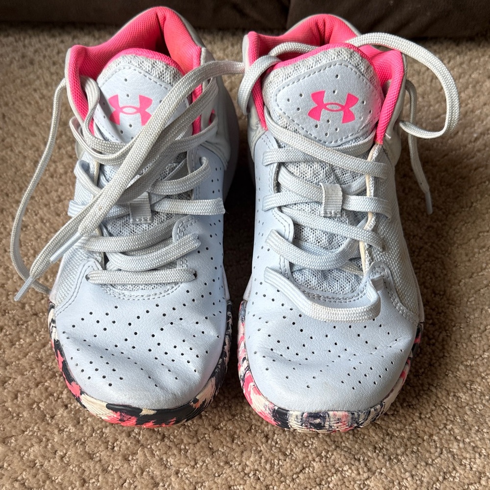 Under Armour Kids' Light Gray and Pink Sneakers